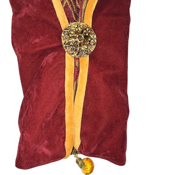 Vintage Winward Holidays Burgundy Red Gold Brocade 90" Table Runner Gem Accent - Picture 4 of 7